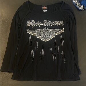 Harley-Davidson Black and Silver Women's Long Sleeve Tee